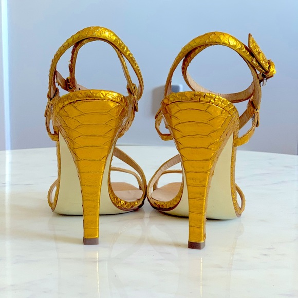 Marciano Crocodile Strapped Sandals, Gold - Picture 4 of 4